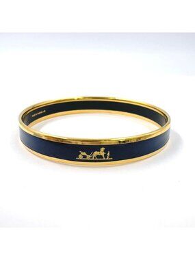 Hermes Enamel PM Carre Sh Cloisonne Navy Bracelet Bangle Gold